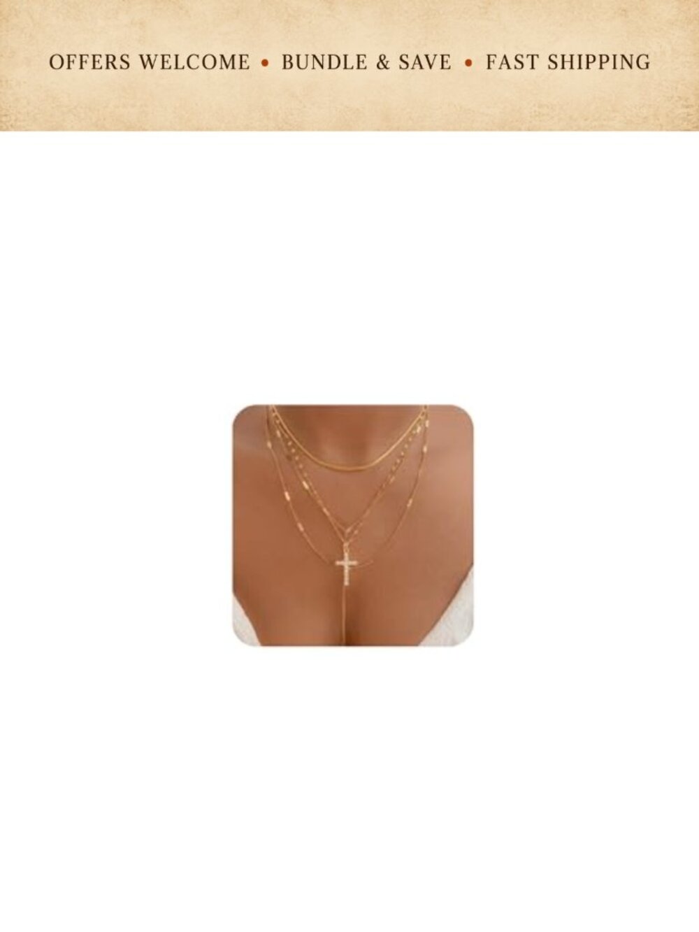 14K Gold Plated Layered Necklace Cross Geometric Square Pendant Choker